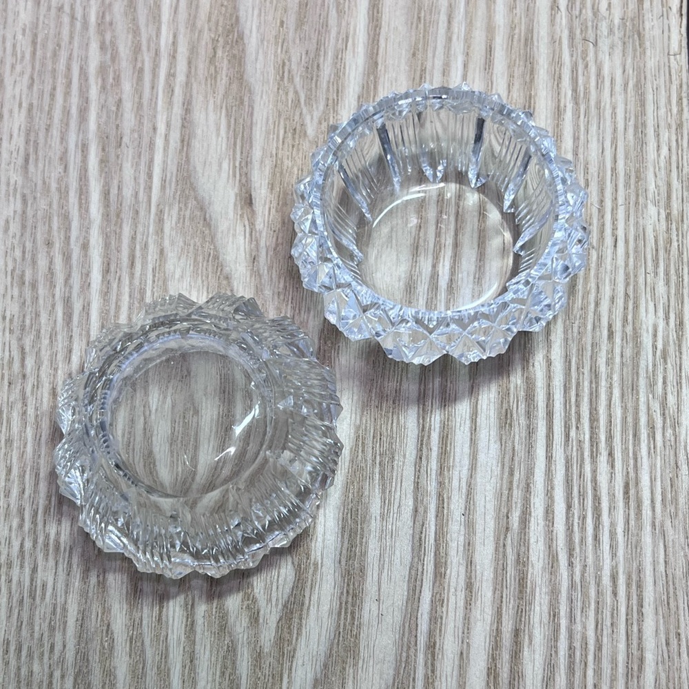 Vintage Clear Glass Open Salt Cellars Pair Diamond Point 2”